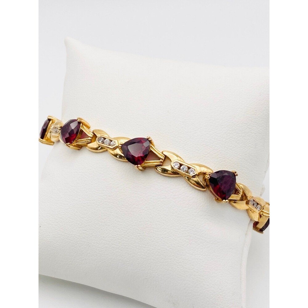 925 sterling silver 18k gold vermeil trillion cut lab-grown ruby tennis bracelet